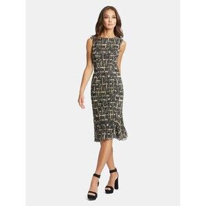 Ieena Mac Duggal Dress Black Gold Metallic Sleeveless Cocktail Midi NWT $380 12